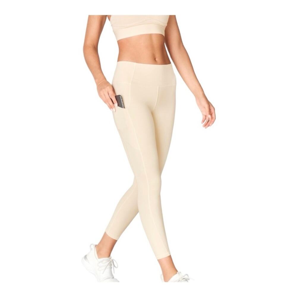 Fabletics Oasis PureLuxe Leggings Womens XS Cream High Waisted 7/8 Yoga Pockets